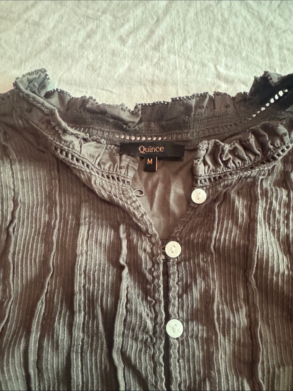 Quince Women’s Textured Cotton Peasant Blouse in Charcoal - Picture 4 of 7